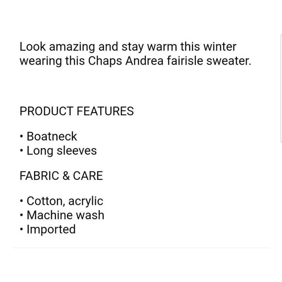 {Chaps} 🆕️ Andrea Fairisle Sweater - Picture 5 of 13